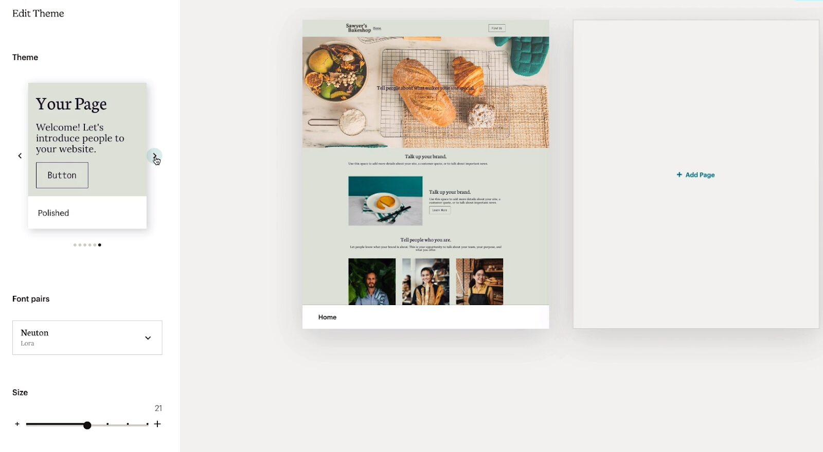 Mailchimp’s website builder has a simple theme editing interface with customizable themes, font pairs, and sizes.