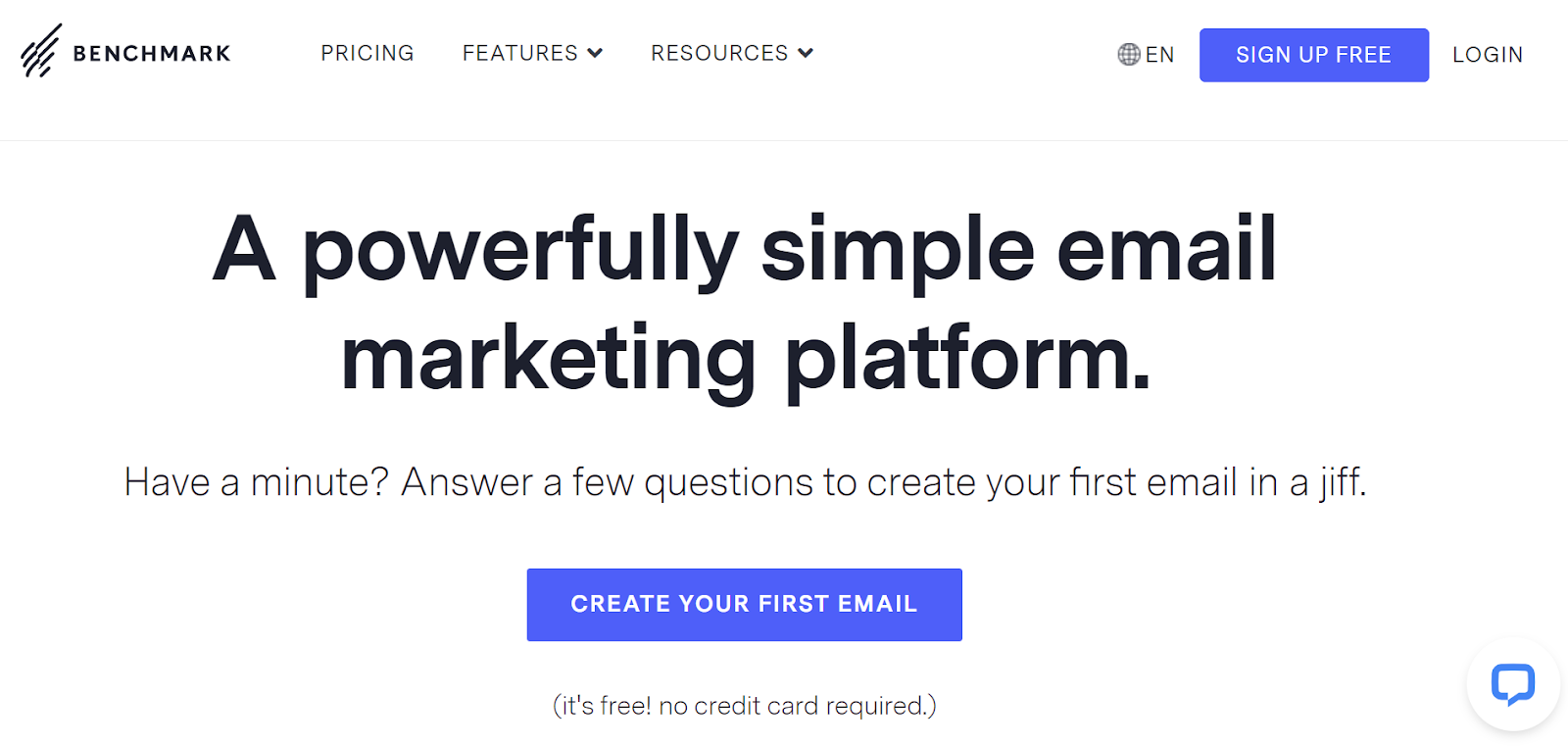 Benchmark’s homepage has a slogan: 'A powerfully simple email marketing platform.'